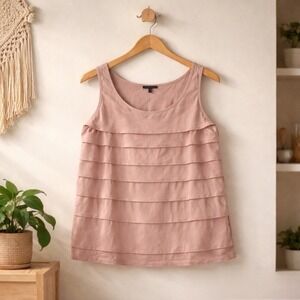 Eileen Fisher Sleeveless‎ Silk Tiered Ruffled Dusty Rose Blouse L Elevated Basic